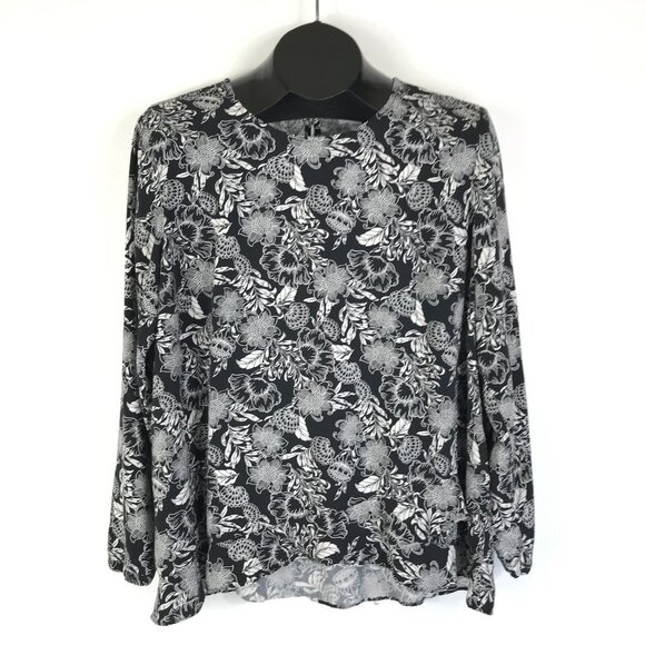J. Jill Floral Print Ruffle Hem Blouse Women's Large 100% Rayon Spring Career - Picture 1 of 15